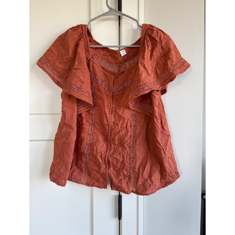 Old Navy Top Womens L Lace Flutter Sleeve Button Front Blouse Casual - Picture 2 of 5